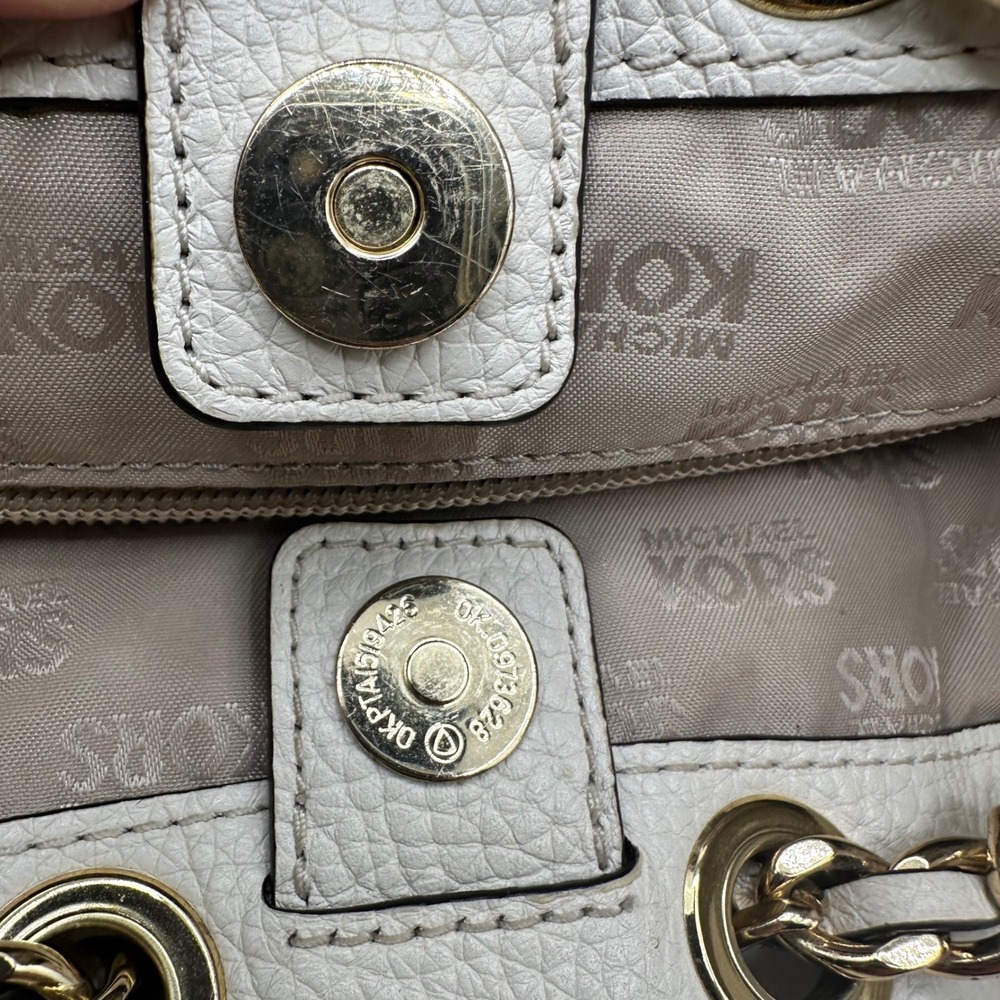 Michael Kors White Leather Drawstring Bucket Bag Gold Chain Shoulder Strap - Picture 12 of 14